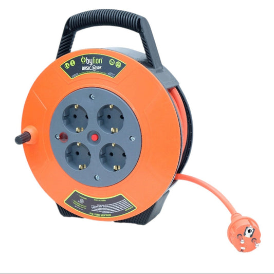 Avvolgicavo compatto / tamburo avvolgicavo, 10m 4 prese IP20, sicurezza termica / bambini, 3x1mm2, tipo SCHUKO, PKE-10310-F