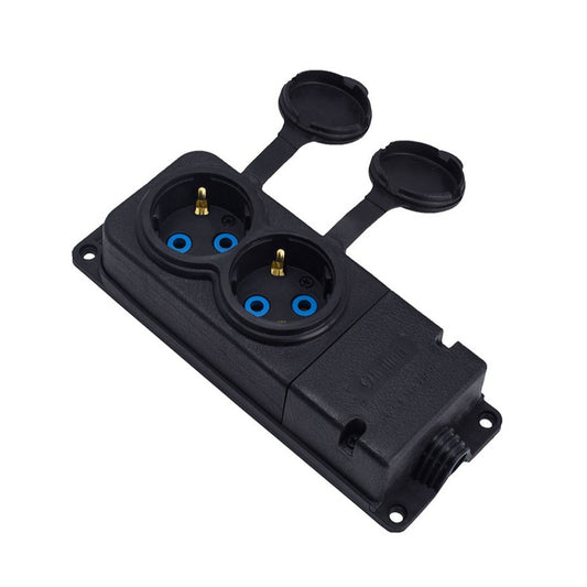 Double black rubber watertight surface-mount socket 250V, 16A, IP44, SCHUKO 2P+Z, 2KMP-F, Bylion