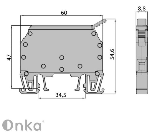 ONKA 6mm2 terminal block for fuses with screw connection (fuse not included) gray, 1010241