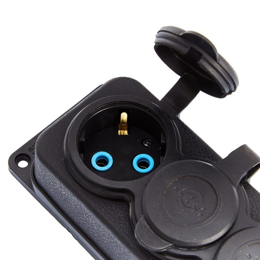 4x black rubber socket with IP44 hermetic cover, 250V, 16A, SCHUKO 2P+Z, 4KMP-F, Bylion