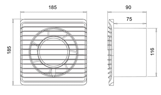 ARS - white axial wall fan for bathroom / WC with silent grille 120 mm, 180 m3/h, 340042