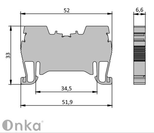 ONKA 4mm2 connector for spring guide terminal block terminal block for 2-wire DIN rail gray, 1020024