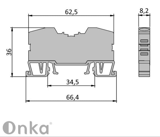 ONKA 6mm2 spring connector for terminal block rail terminal block for 2-wire DIN rail gray, 1020034