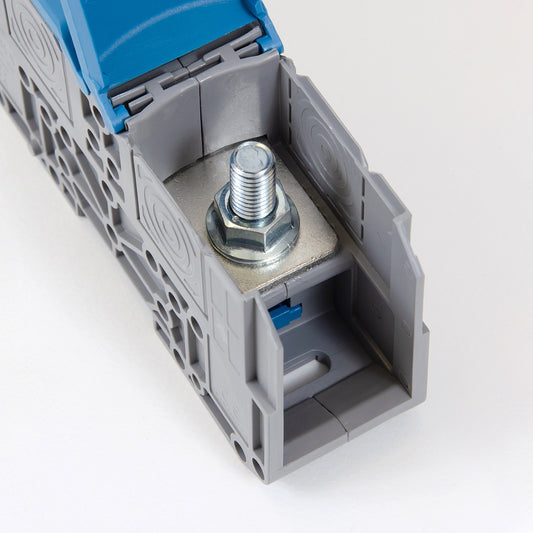 ONKA 120mm2 M10 Connector for screw terminal rail for DIN rail with protective cover, blue, 1030076