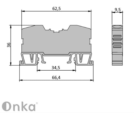 ONKA 10mm2 spring connector for DIN rail 2-wire blue terminal, 1020047