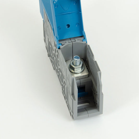 ONKA 95mm2 M8 Connector for screw terminal rail for DIN rail with protective cover, blue, 1030062