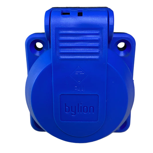 Hermetic socket 2P+Z, 230/220v, with grounding, IP44, with cover, blue, 250V Schuko