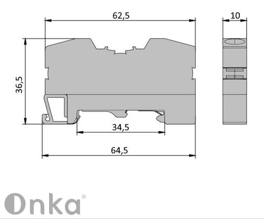 ONKA 10mm2 PE spring connector for DIN rail 2-wire terminal gray, 1020300