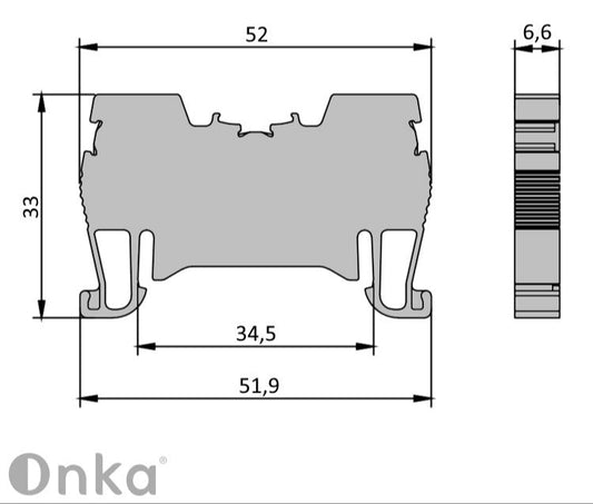 ONKA 4mm2 spring connector for DIN rail 2-wire terminal blue, 1020027