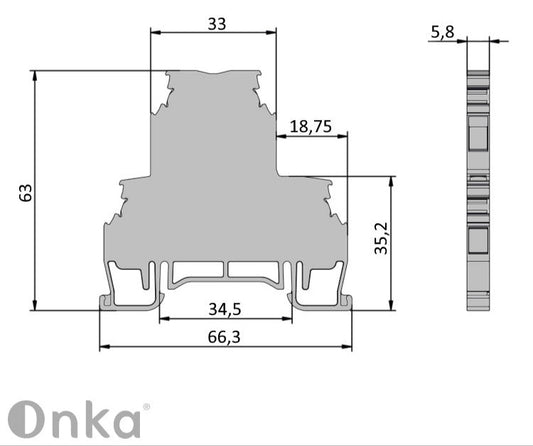 ONKA 2.5 mm2, 2 level terminal block screw guide connector DIN rail terminal block 4 wires gray, 1010332