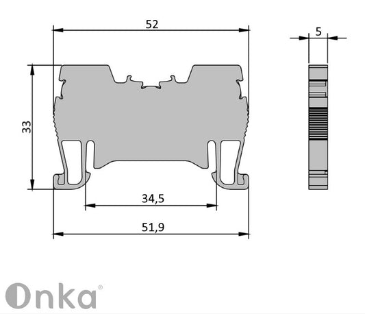 ONKA 1.5 mm2 spring connector for DIN rail 2-wire terminal gray, 1020002