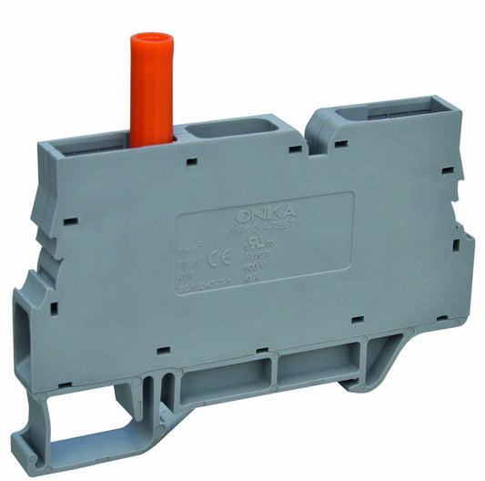 ONKA 6mm2 Screw terminal block with test terminal on DIN rail, 2-wire gray, 1010213