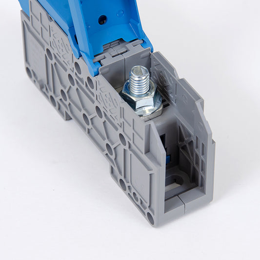 ONKA 50mm2 M8 Connector for screw terminal DIN rail with protective cover, blue, 1030034