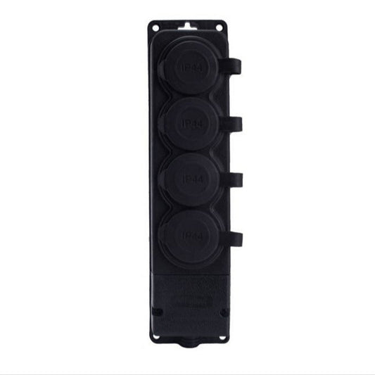 4x black rubber socket with IP44 hermetic cover, 250V, 16A, 2P+Z, French type E, 4KMP-E, Bylion