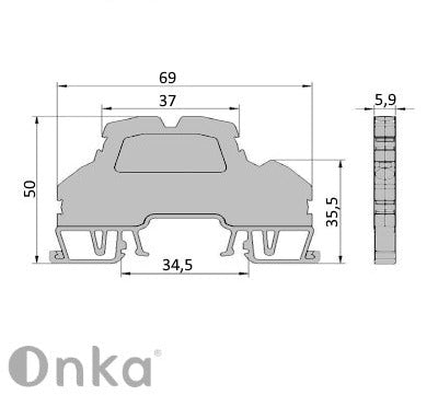 ONKA 2.5 mm2, 2-level spring connector terminal block DIN rail terminal block 4-wire gray, 1020379