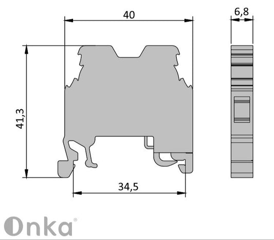 ONKA 4mm2 PE Connector for screw rail terminal block terminal for 2-wire DIN rail gray, 1010220
