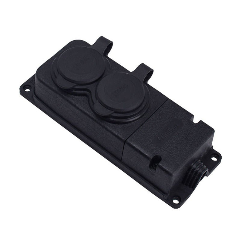 Double black rubber watertight socket mounted on surface 250V, 16A, IP44, French type E 2P+Z, 2KMP-E, Bylion