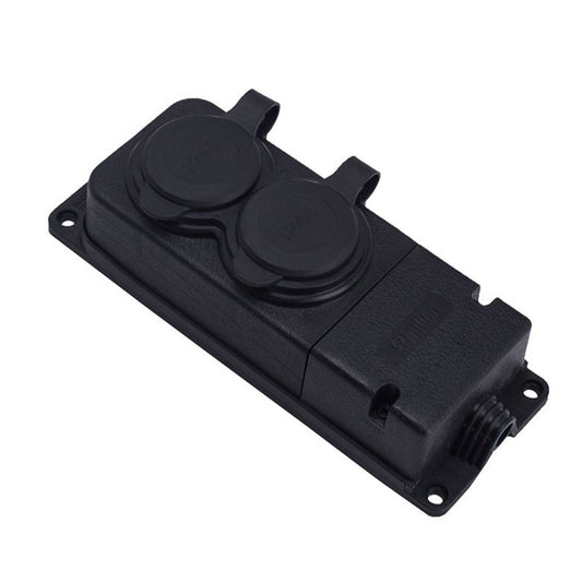 Double black rubber watertight socket mounted on surface 250V, 16A, IP44, French type E 2P+Z, 2KMP-E, Bylion