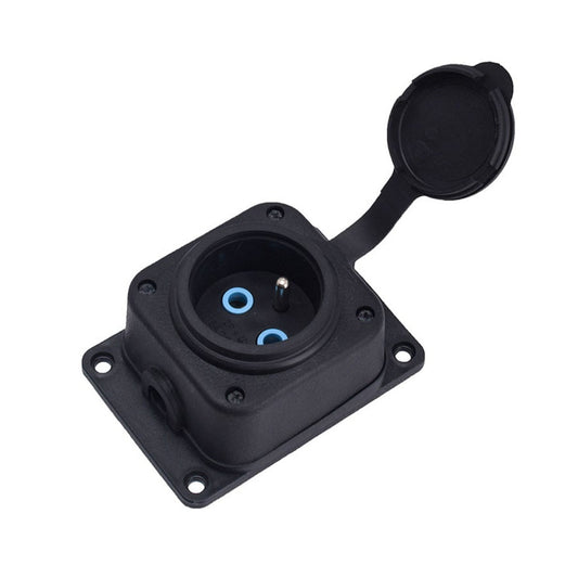 Plug with pin, French type E (Pin), black "rubber" for surface 250V, 16A, IP44, 2P+Z, 1KMP-E, Bylion