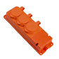 Socket 3x, French type E, triple orange "rubber" socket with IP44 hermetic cover 250V, 16A, 2P+Z, 3KMP-E-O, Bylion