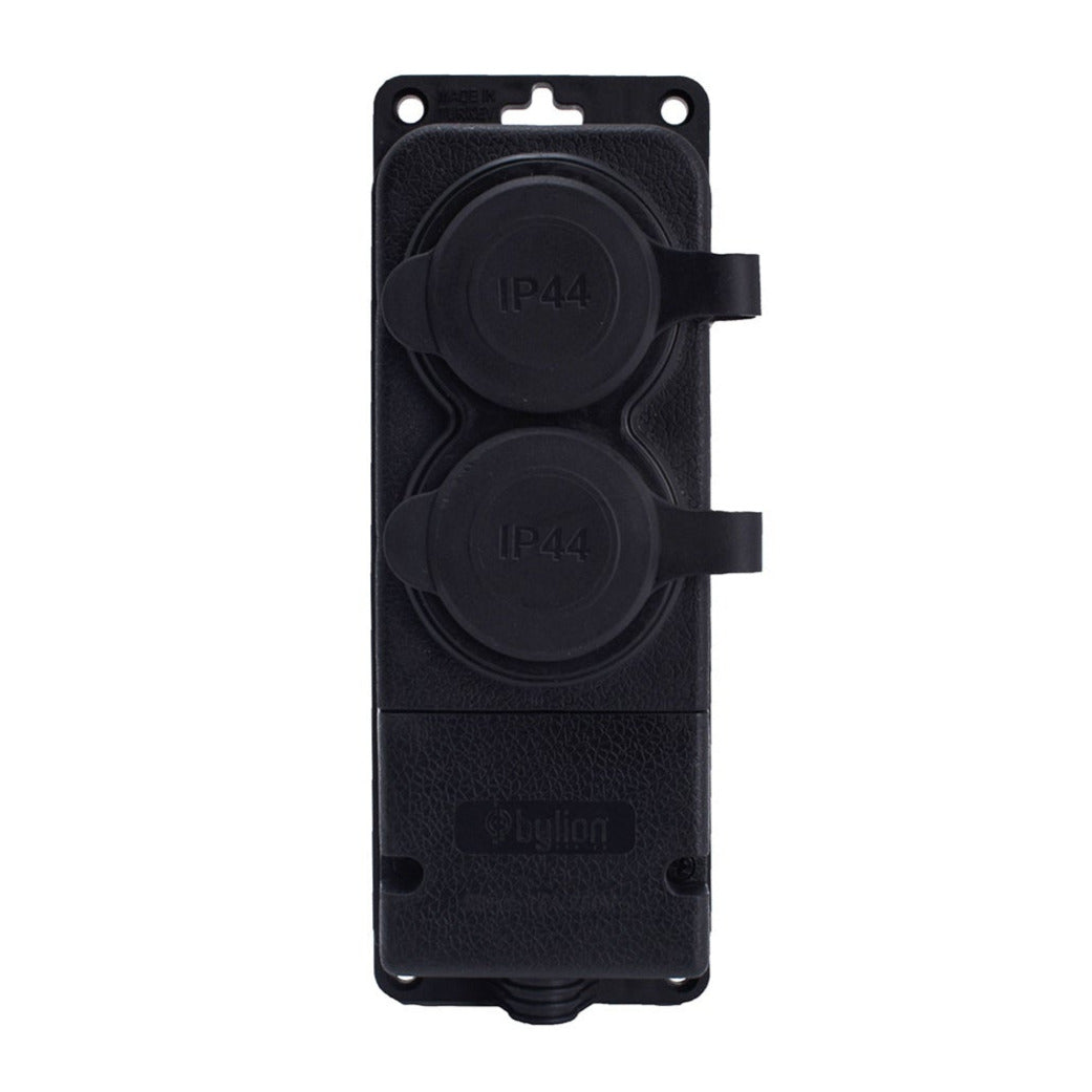 Double black rubber watertight surface-mount socket 250V, 16A, IP44, SCHUKO 2P+Z, 2KMP-F, Bylion