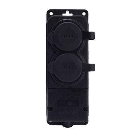 Double black rubber watertight surface-mount socket 250V, 16A, IP44, SCHUKO 2P+Z, 2KMP-F, Bylion