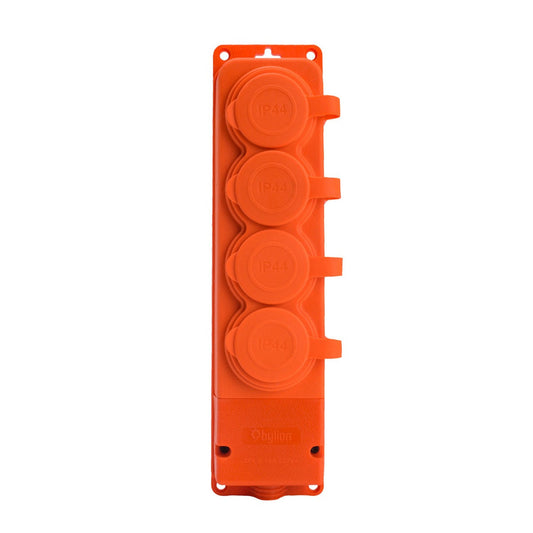 4x orange rubber socket with IP44 hermetic cover, 250V, 16A, SCHUKO 2P+Z, 4KMP-F-O, Bylion