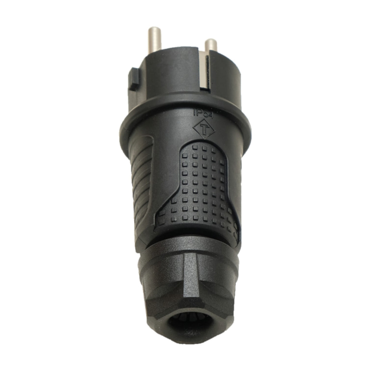 Black rubber plug IP54, 250v 16a for cable, Uni-Schuko (double grounding), 2P+T, REF, Bylion