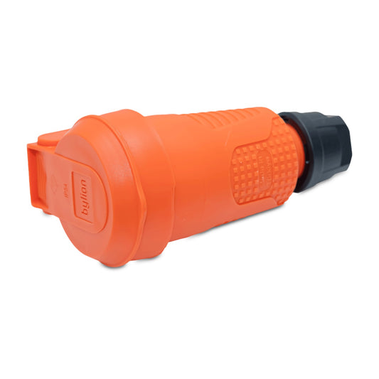 Orange rubber hermetic socket IP54 with door 2P+Z 16A 250V SCHUKO RDP-O-F Bylion