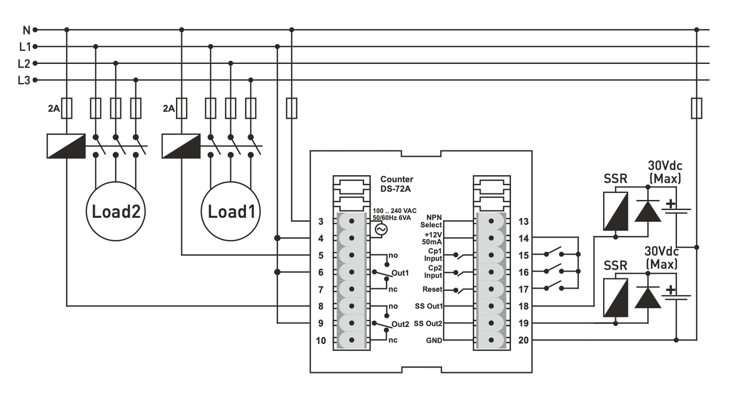 Electronic pulse counter / Pulse counter + -