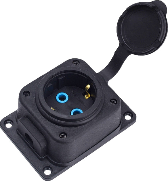 Wall socket "in rubber" black 250V, 16A, IP44, SCHUKO 2P+Z, 1KMP-F, Bylion