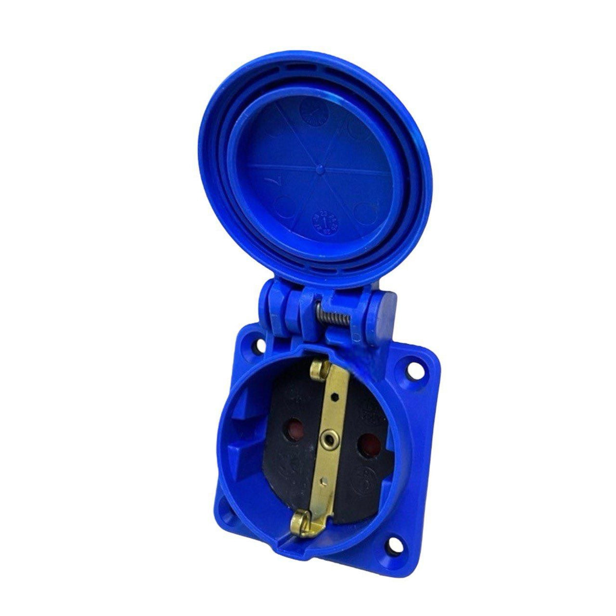 Hermetic socket 2P+Z, 230/220v, with grounding, IP44, with cover, blue, 250V Schuko