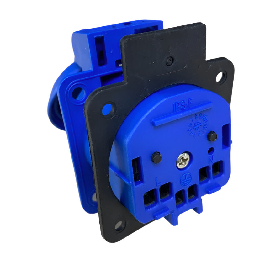 Hermetic socket 2P+Z, 230/220v, with grounding, IP44, with cover, blue, 250V Schuko