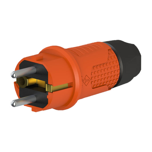 Orange rubber plug IP54, for cable, double mass, 2P+Z, REF-O, 16 ampere 250 volt, manufacturer Bylion