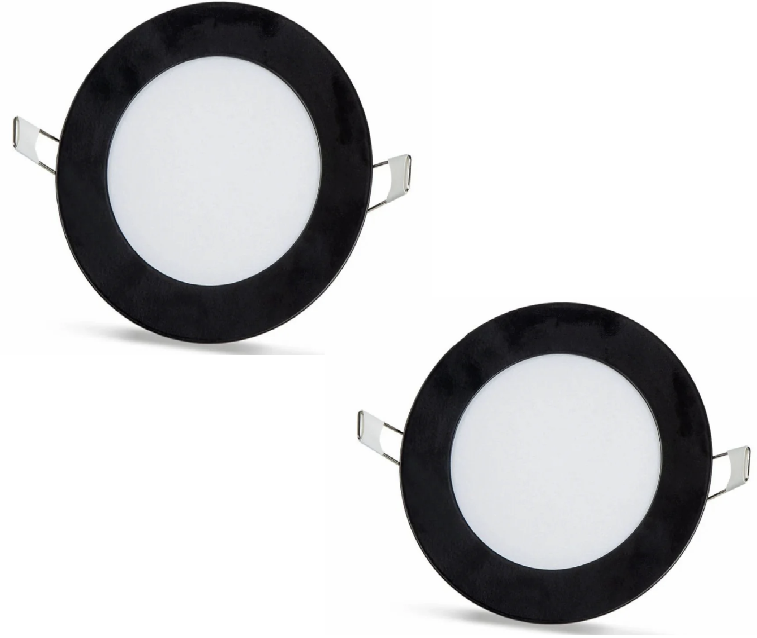 2 pieces - round LED panel 6W / 540Lm cold white black circular recessed frame (power supply included) 6500K YL10-0600-S