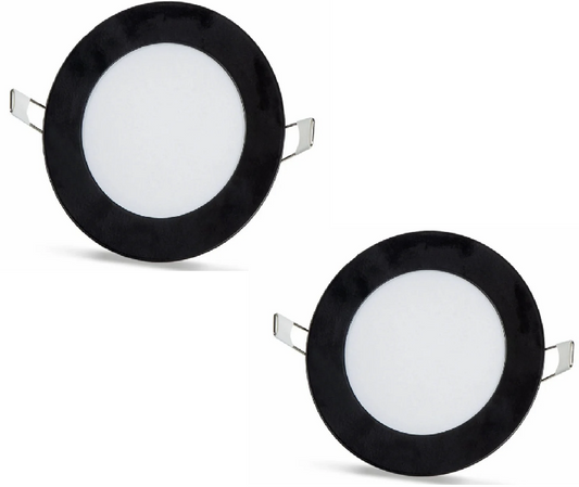 2 pieces - round LED panel 6W / 540Lm cold white black circular recessed frame (power supply included) 6500K YL10-0600-S