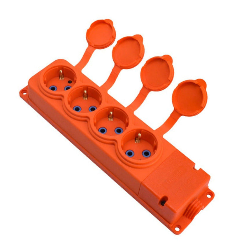 4x orange rubber socket with IP44 hermetic cover, 250V, 16A, SCHUKO 2P+Z, 4KMP-F-O, Bylion